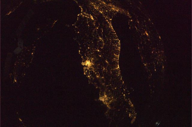 Florence, Rome, Naples and the Adriatic coast at night, Italia seen from the ISS
